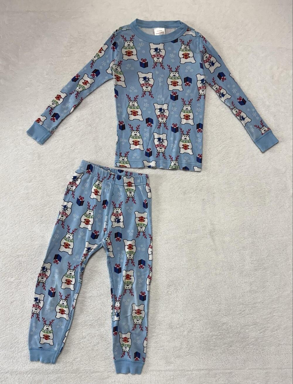 Hanna Andersson Pajama Set Girls 4 Blue Christmas Bear Organic Cotton Snug Fit